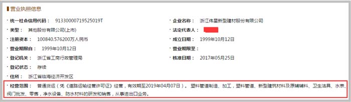 伟星新型建材经营范围截图